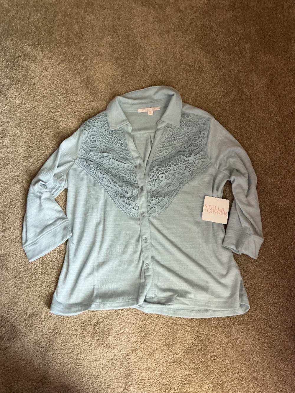 NWT pxl 3/4 sleeve blue embroidered blouse
